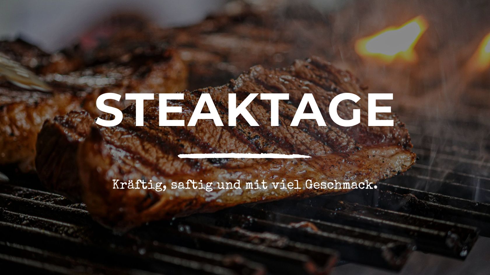 Steaktage im Café-Restaurant zumEMIL mit saftigem Steak vom Grill und dem Hinweis „Kräftig, saftig und mit viel Geschmack“.